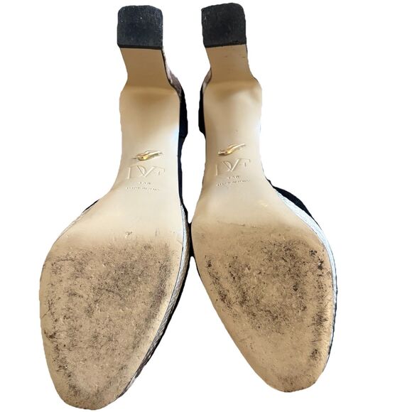 Diane Von Furstenberg Mary Jane Platforms Sz 10 Black Suede Python Pattern Heels - Picture 8 of 12